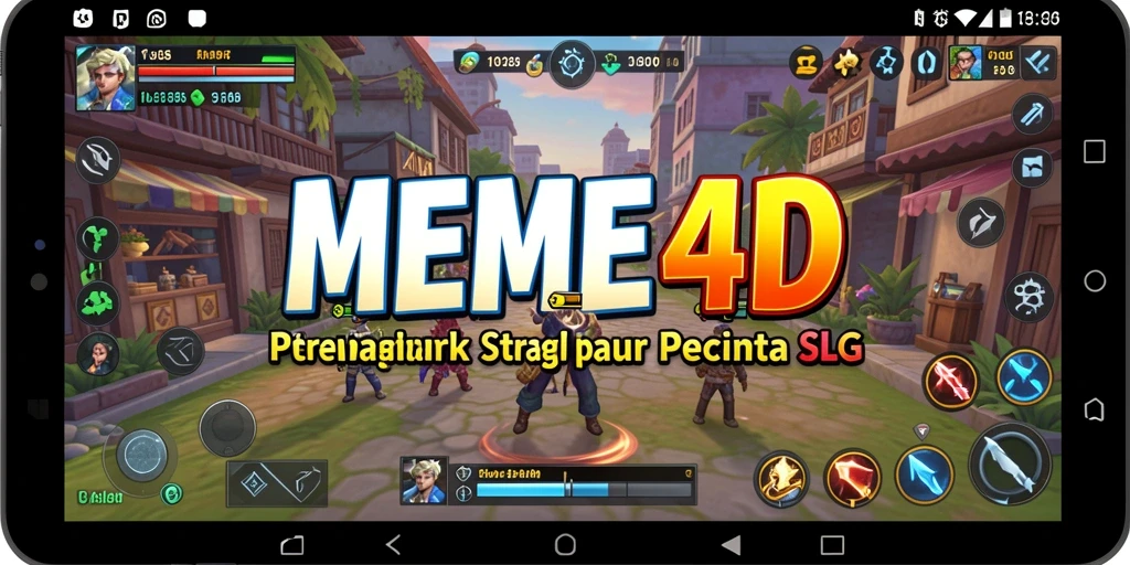 Tampilan gameplay <strong>MEME4D</strong> menunjukkan pertempuran yang intens dan pembangunan kerajaan.