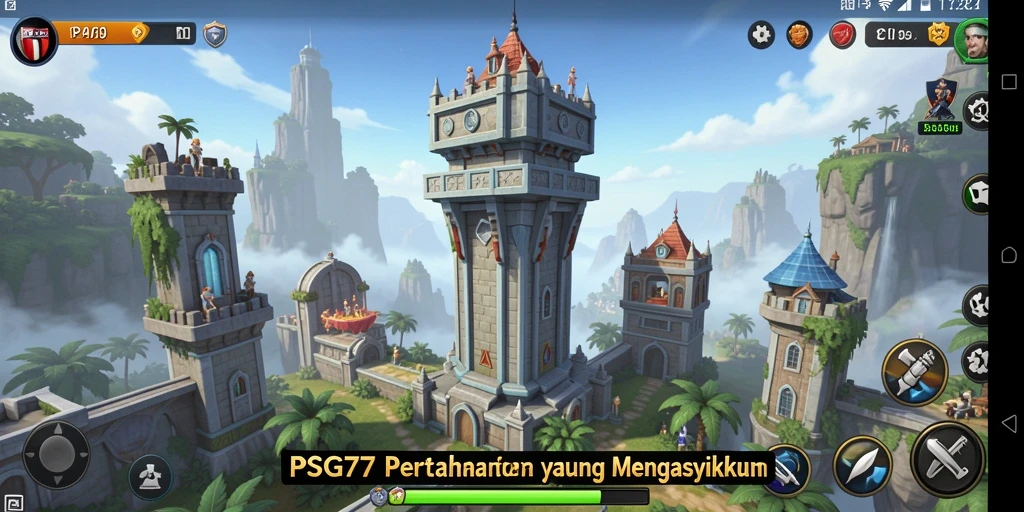 Tampilan menarik dari gameplay PSG77, menara menghadapi gelombang musuh.