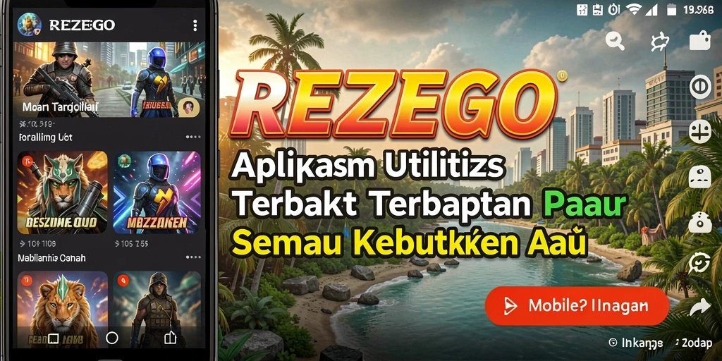 Tampilan utama aplikasi REZEGO yang menampilkan berbagai fitur utilitas.