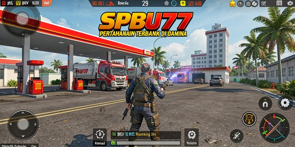 Screenshot gameplay SPBU77 menampilkan strategi Tower Defense yang mendebarkan.