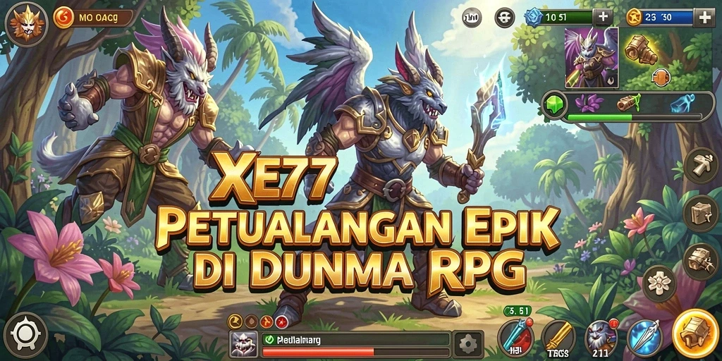 Screenshot gameplay XE77 menampilkan aksi epik dalam petualangan RPG.